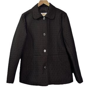 Vintage Talbots Mid Length Quilted Jacket Womens Size M Espresso Brown Preppy